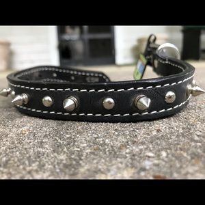 NWT genuine leather spike dog collar black